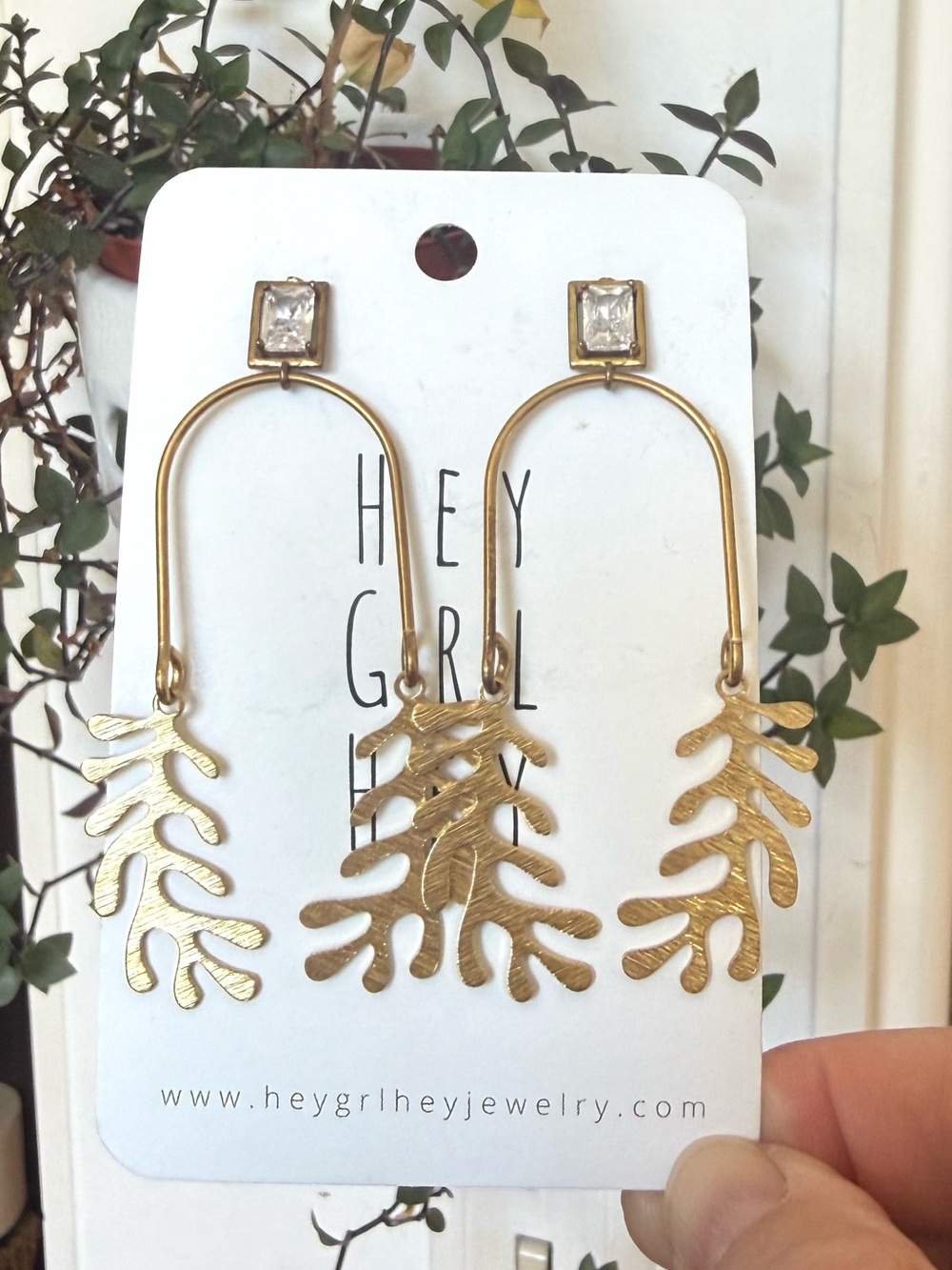 Brass and Crystal Dangle Earrings, NWT
